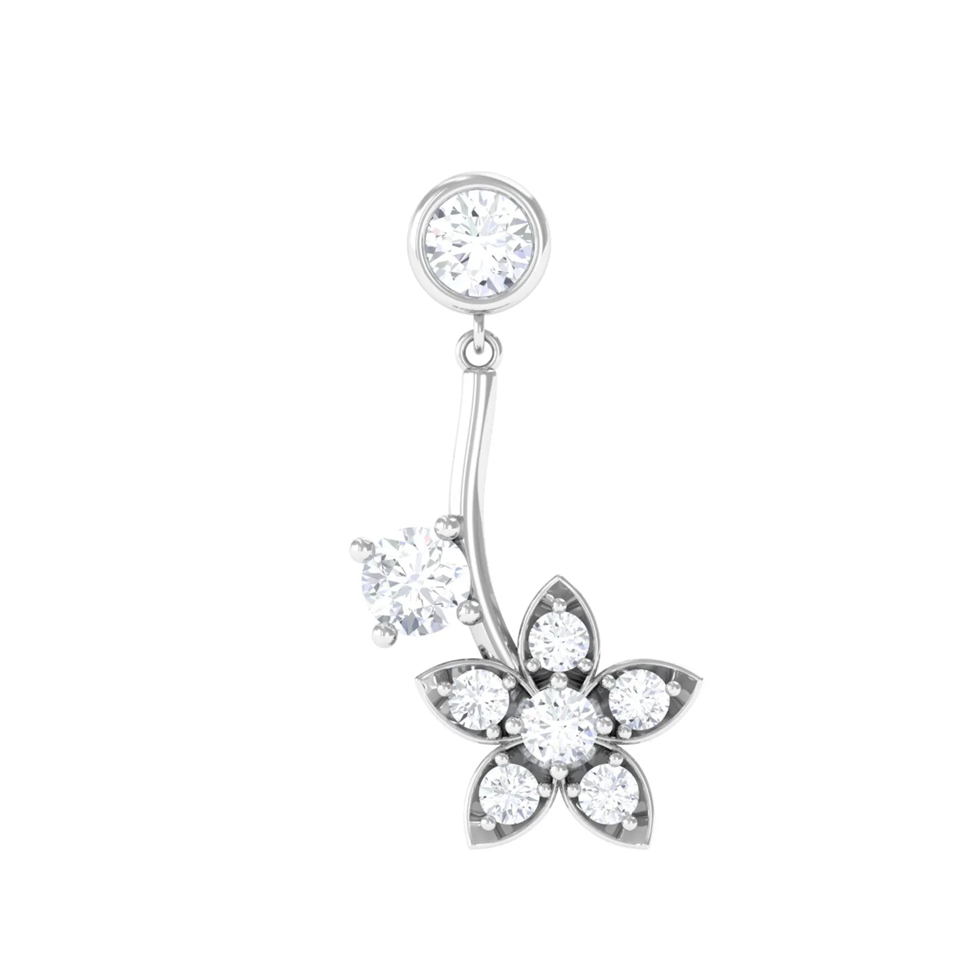 Genuine Diamond Floral Drop Earring for Cartilage Piercing