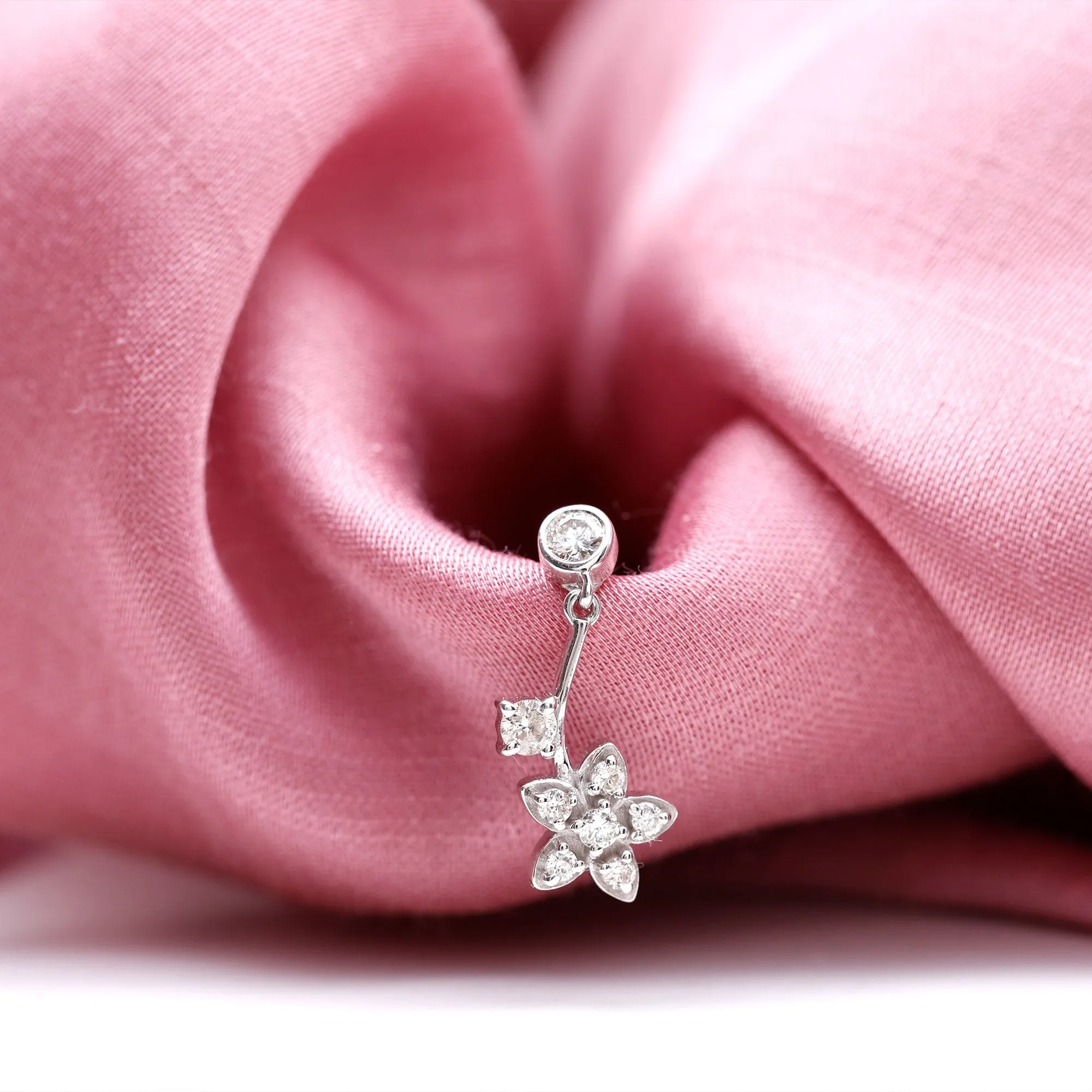 Genuine Diamond Floral Drop Earring for Cartilage Piercing