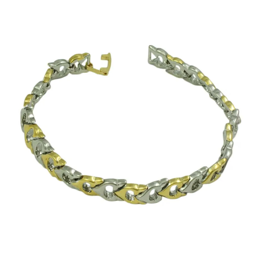 Gold and Silver Open Hearts Link Bracelet - BT401