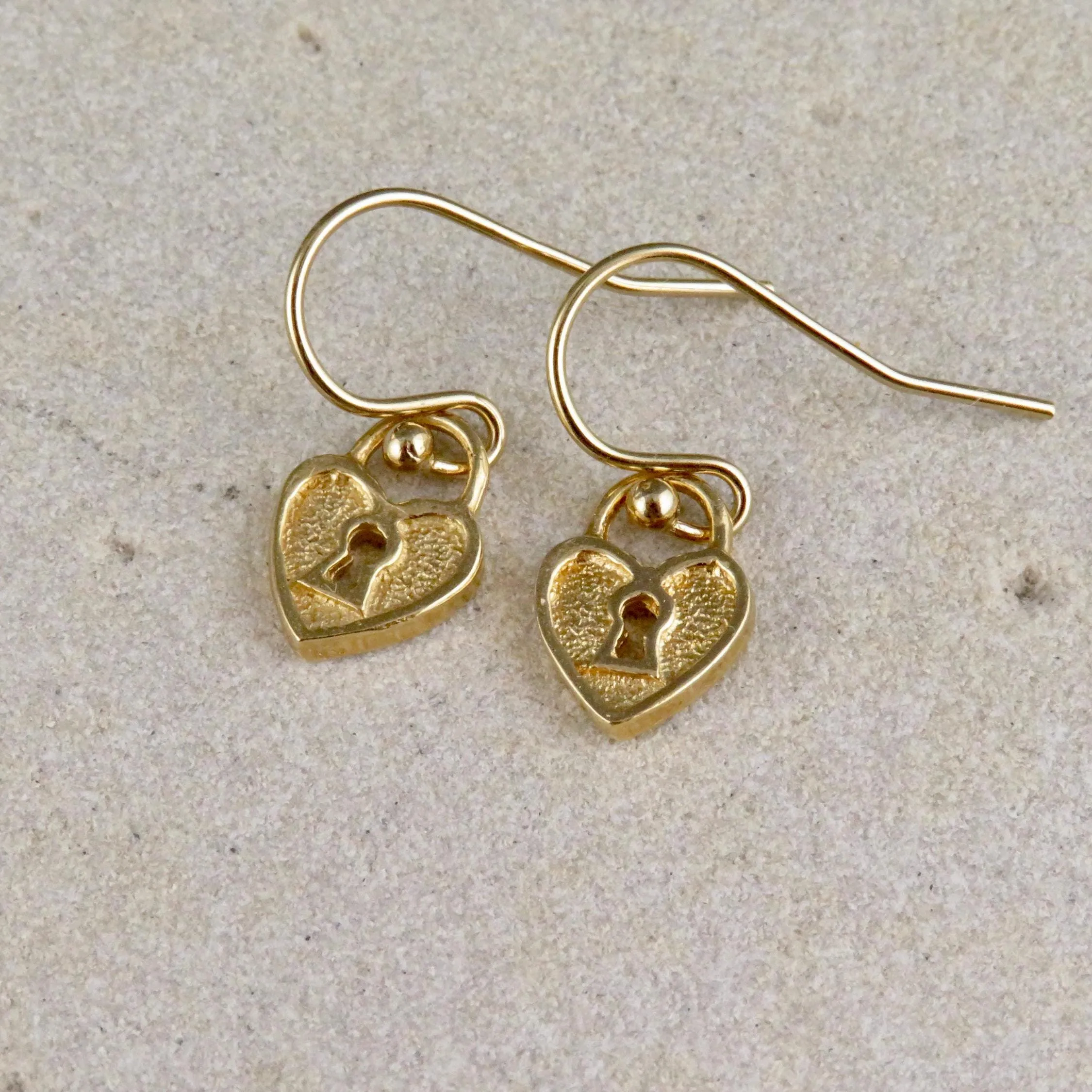 Gold Heart Lock Earrings