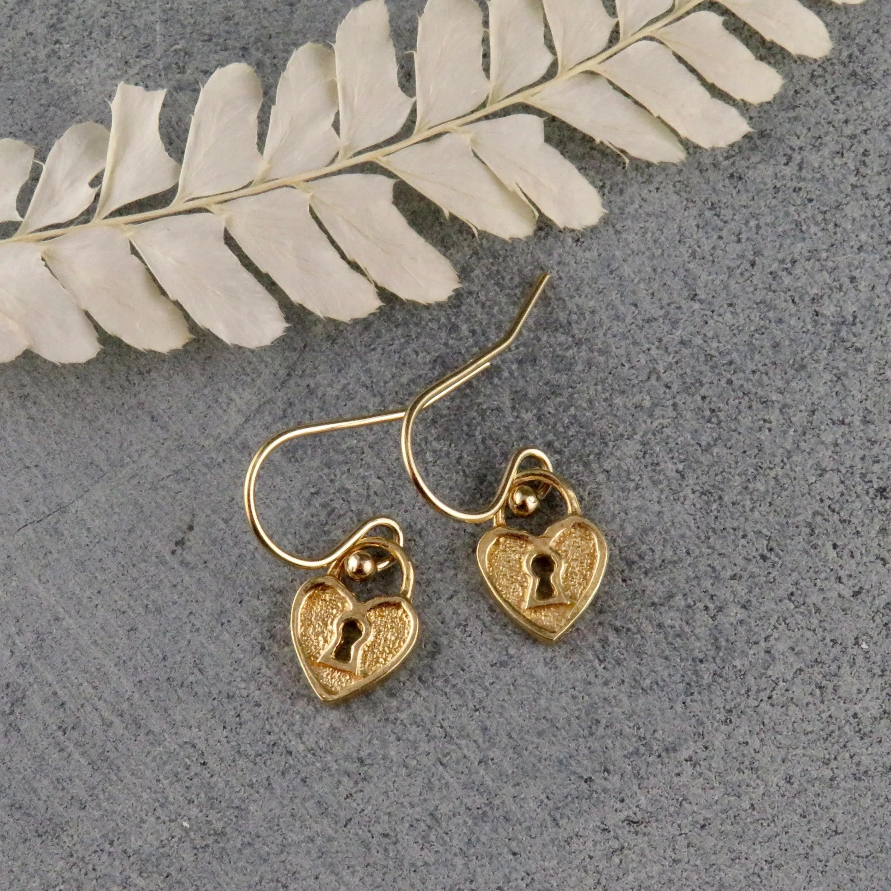 Gold Heart Lock Earrings