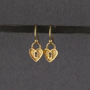 Gold Heart Lock Earrings