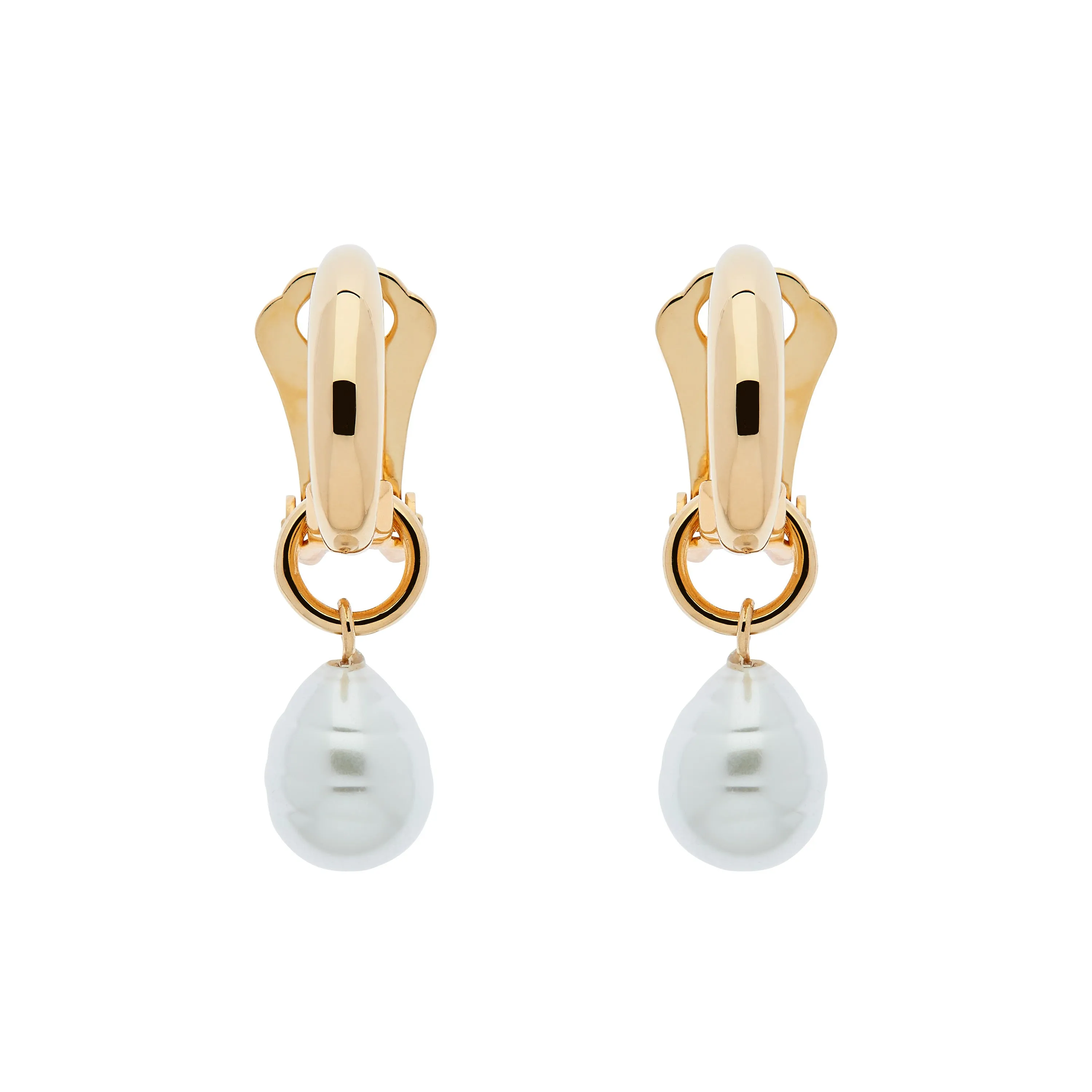 Gold Hoop & Baroque Pearl Clip Earrings