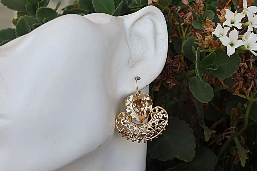 Gold Romantic Heart Shaped Earrings