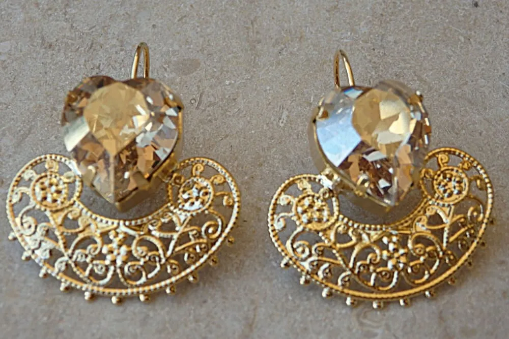 Gold Romantic Heart Shaped Earrings