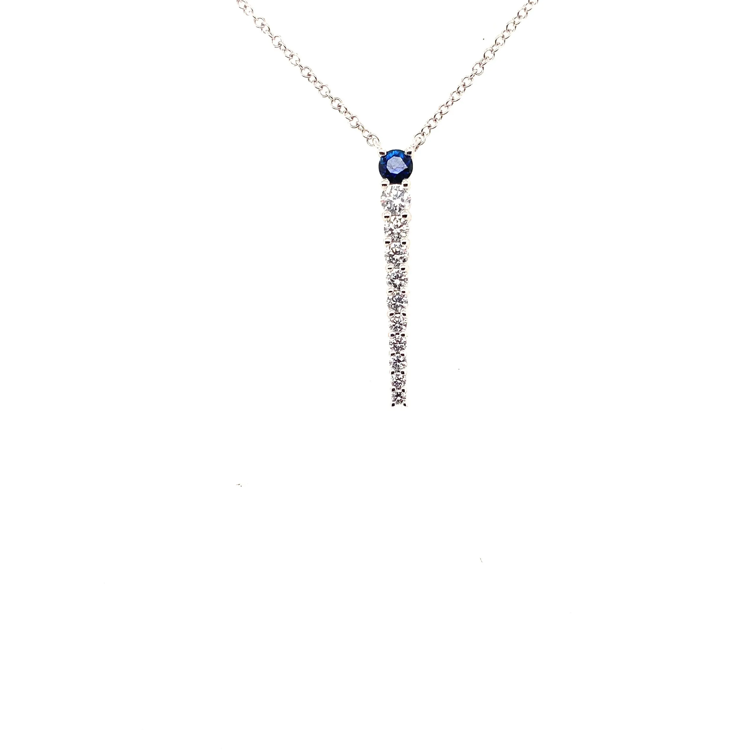 Graduated Blue Sapphire and Diamond Vertical Bar Necklace