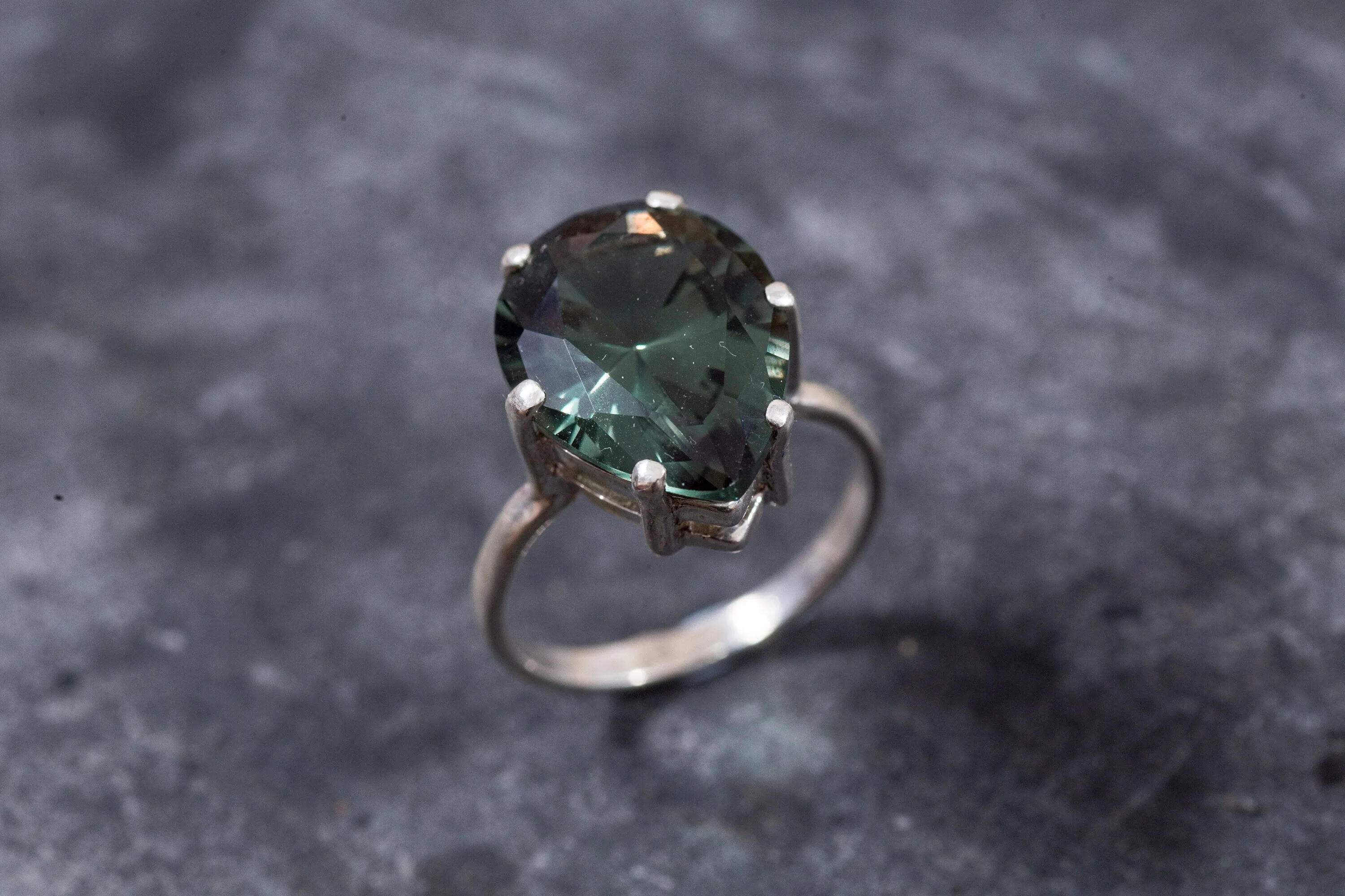 Green Diamond Ring - Statement Teardrop Ring - Large Green Ring