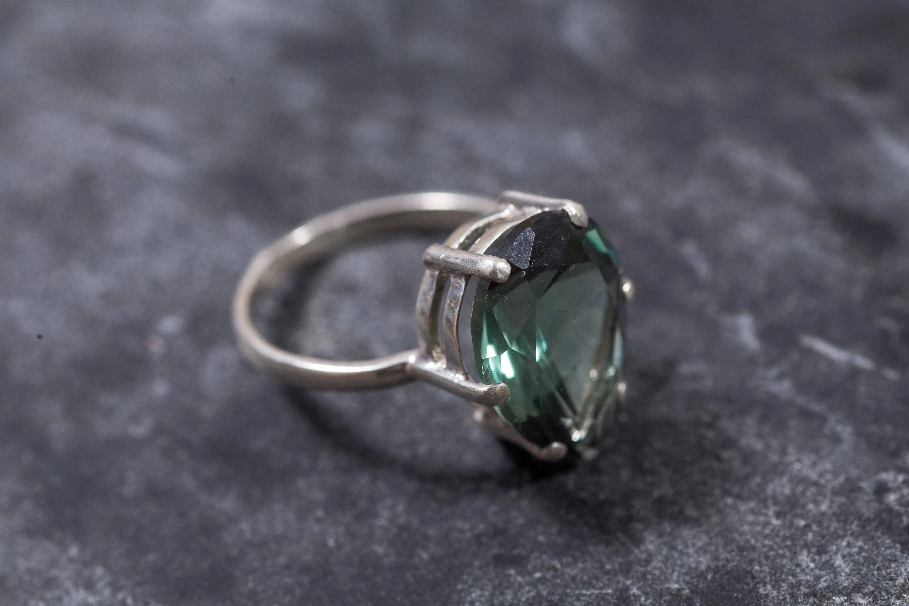 Green Diamond Ring - Statement Teardrop Ring - Large Green Ring