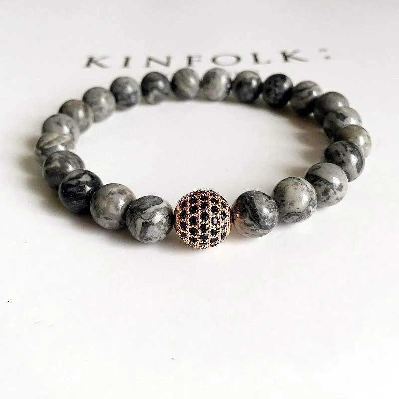 Grey Jasper Stone Micro Pave Bracelet