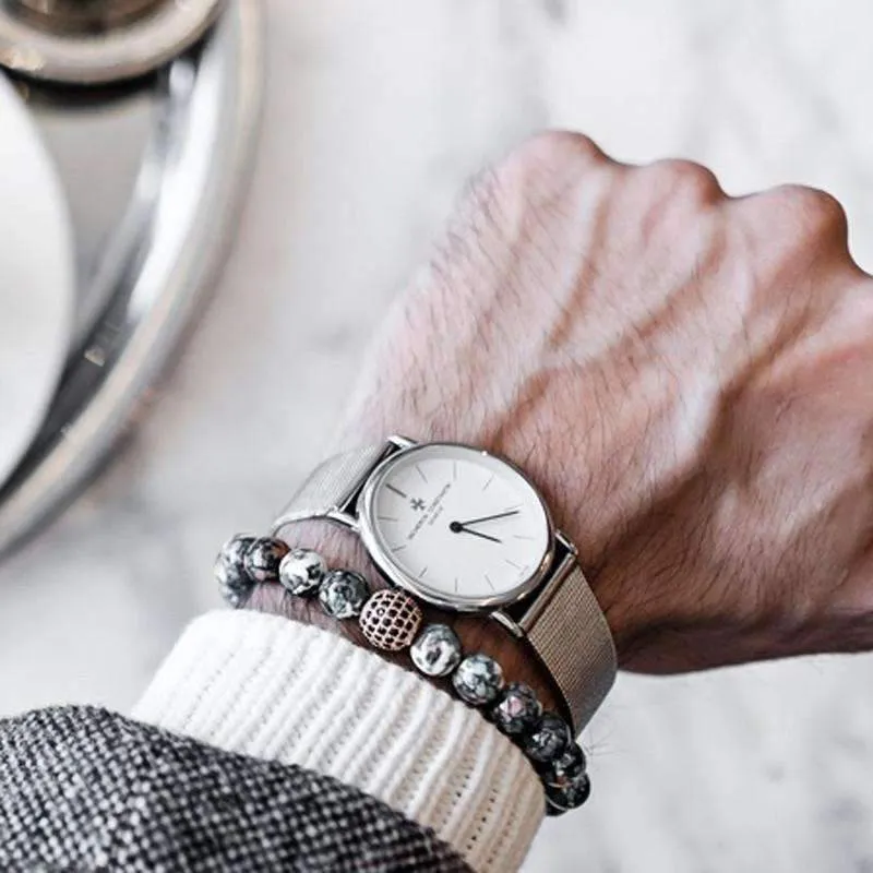 Grey Jasper Stone Micro Pave Bracelet