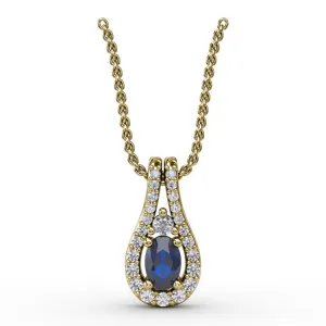 Halo Teardrop Sapphire and Diamond Pendant