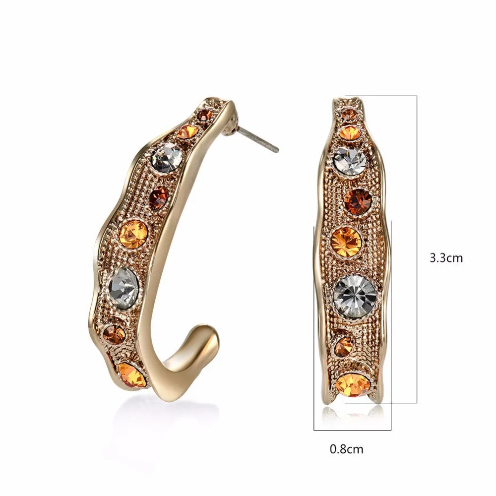 Hot Viennois Fashion Jewelry Coffee Gold Plated Alloy Woman Stud Earrings Top Austrian Rhinestone Vintage Semicircle Earrings