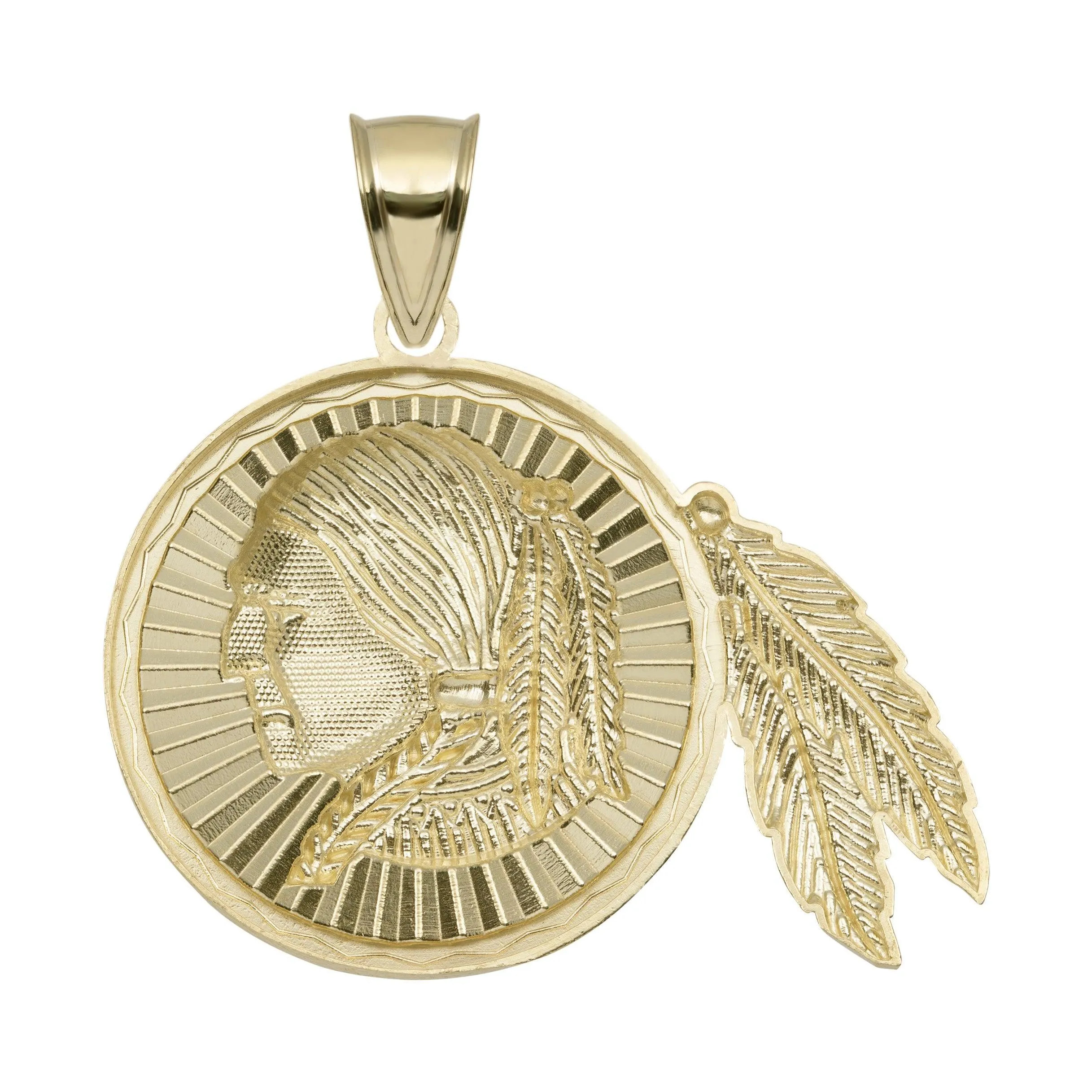 Indian Chief Medallion Pendant Solid 10K Yellow Gold