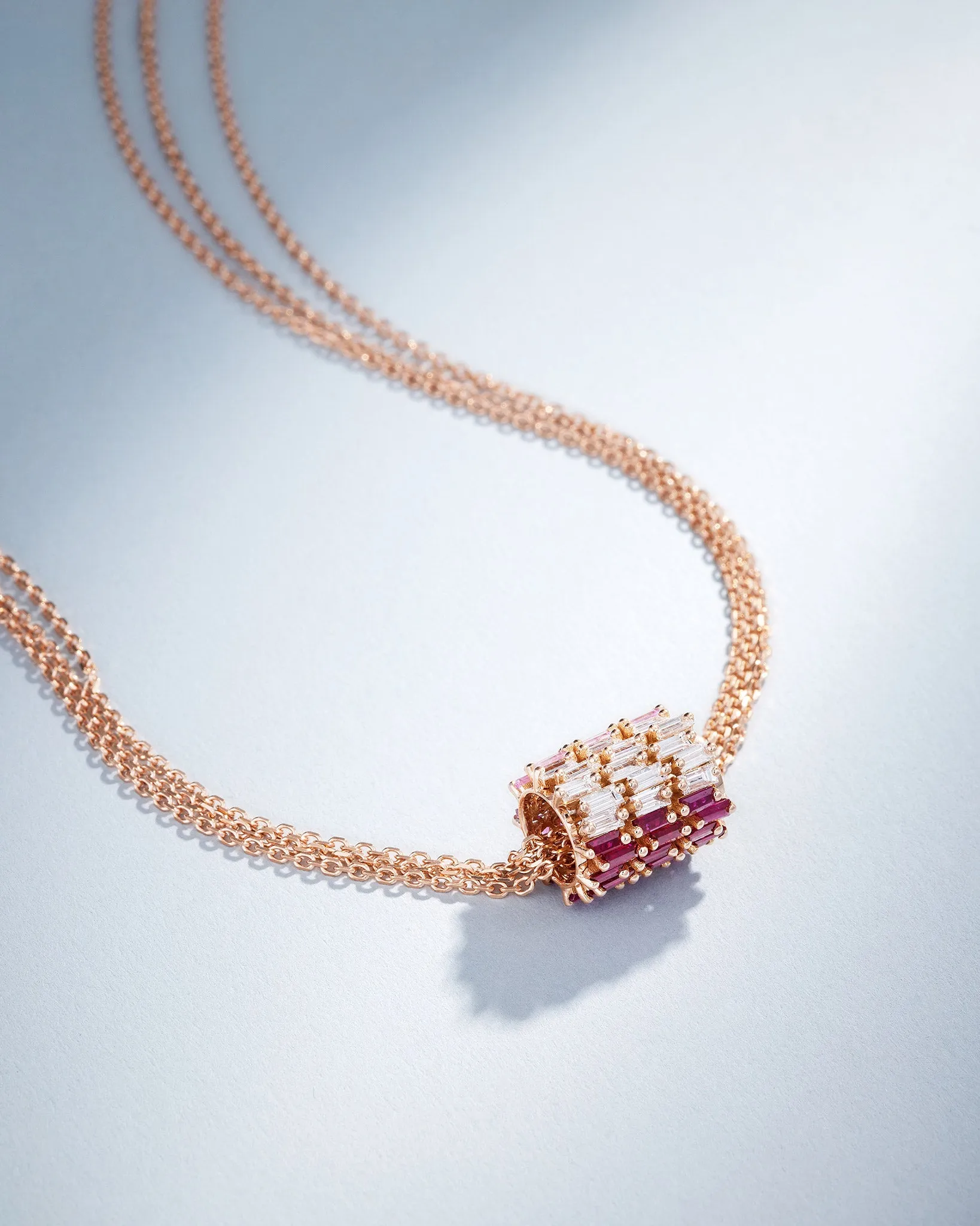 Infinite Triple Row Pink Ombre Sapphire & Diamond Rondelle Pendant