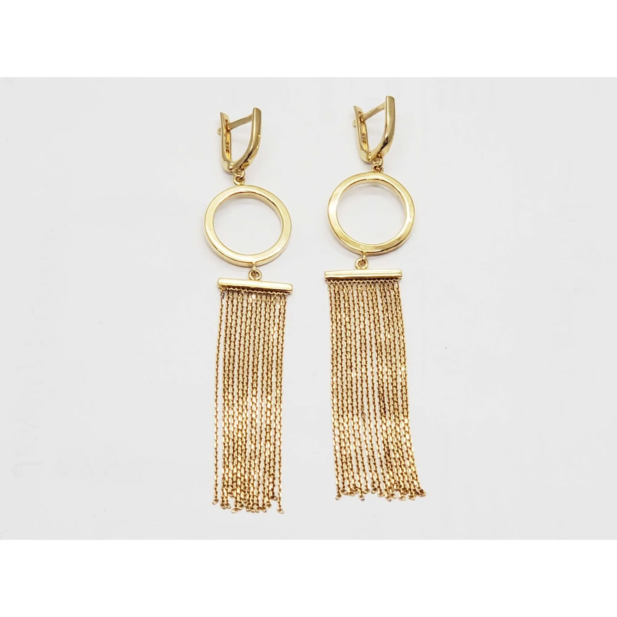 Italian Chandelier Curtain Dangle Drop Leverback Earrings 14k Gold