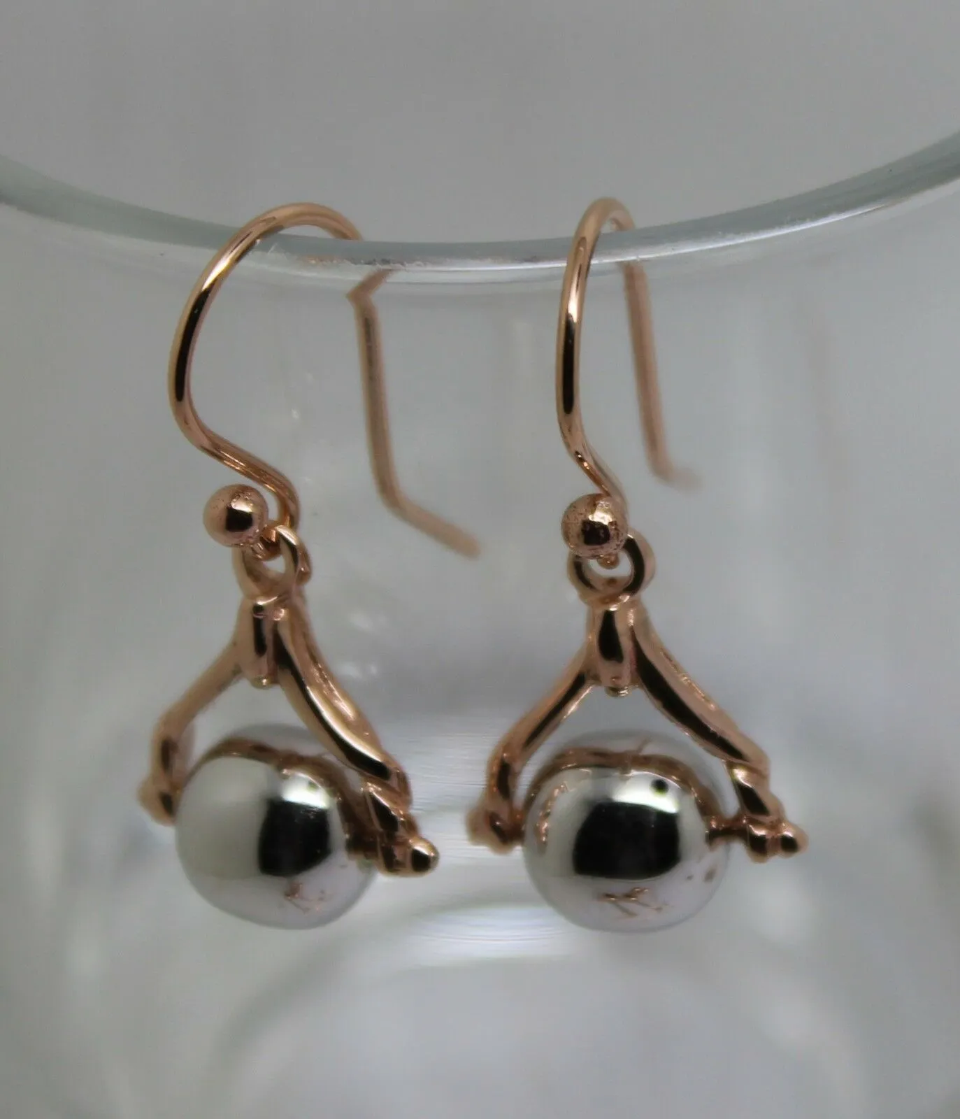 Kaedesigns New Genuine 9ct Solid Rose   White Gold Ball Spinner Earrings