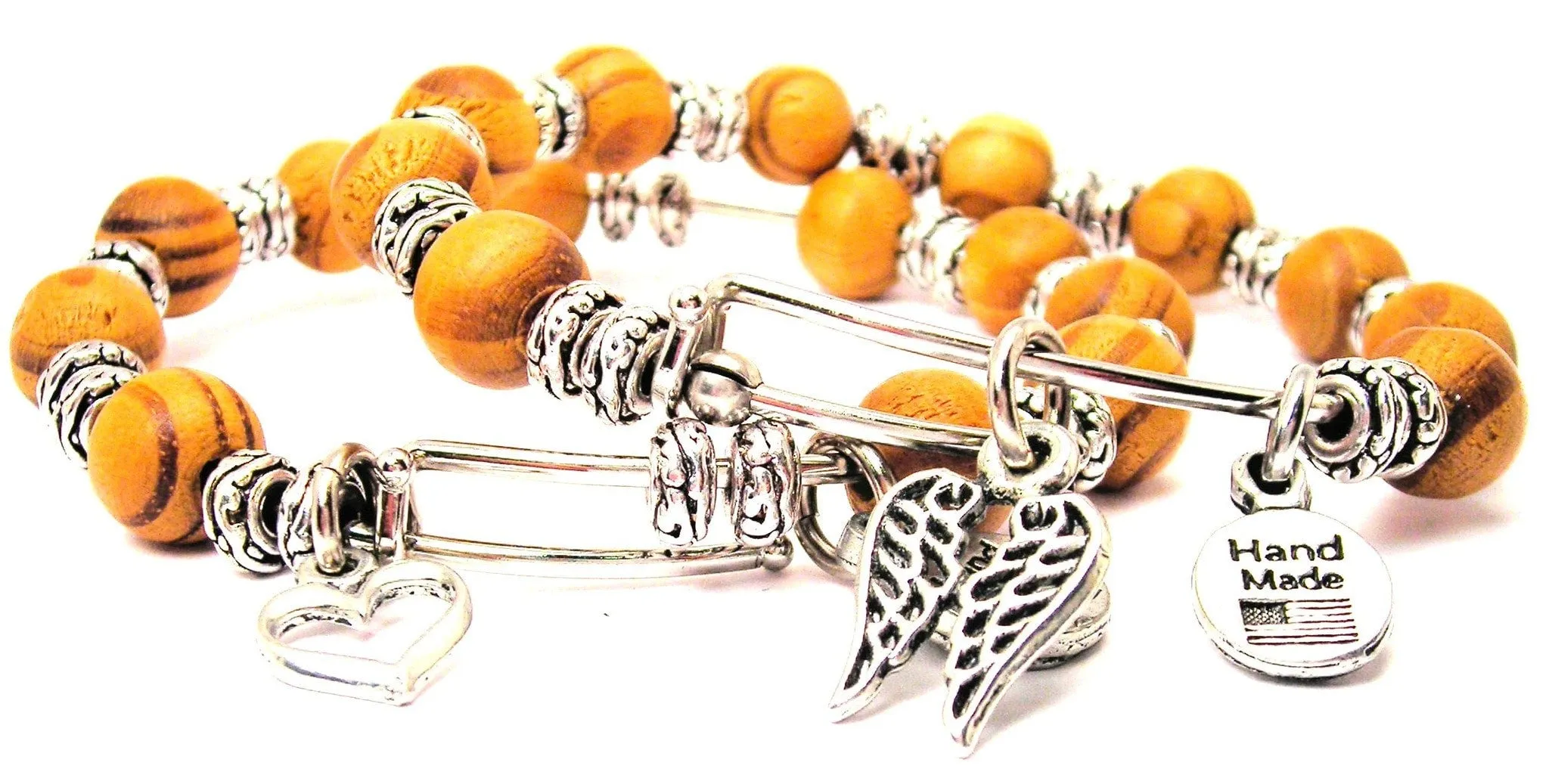 Lace Wings Natural Wood Double Bangle Set