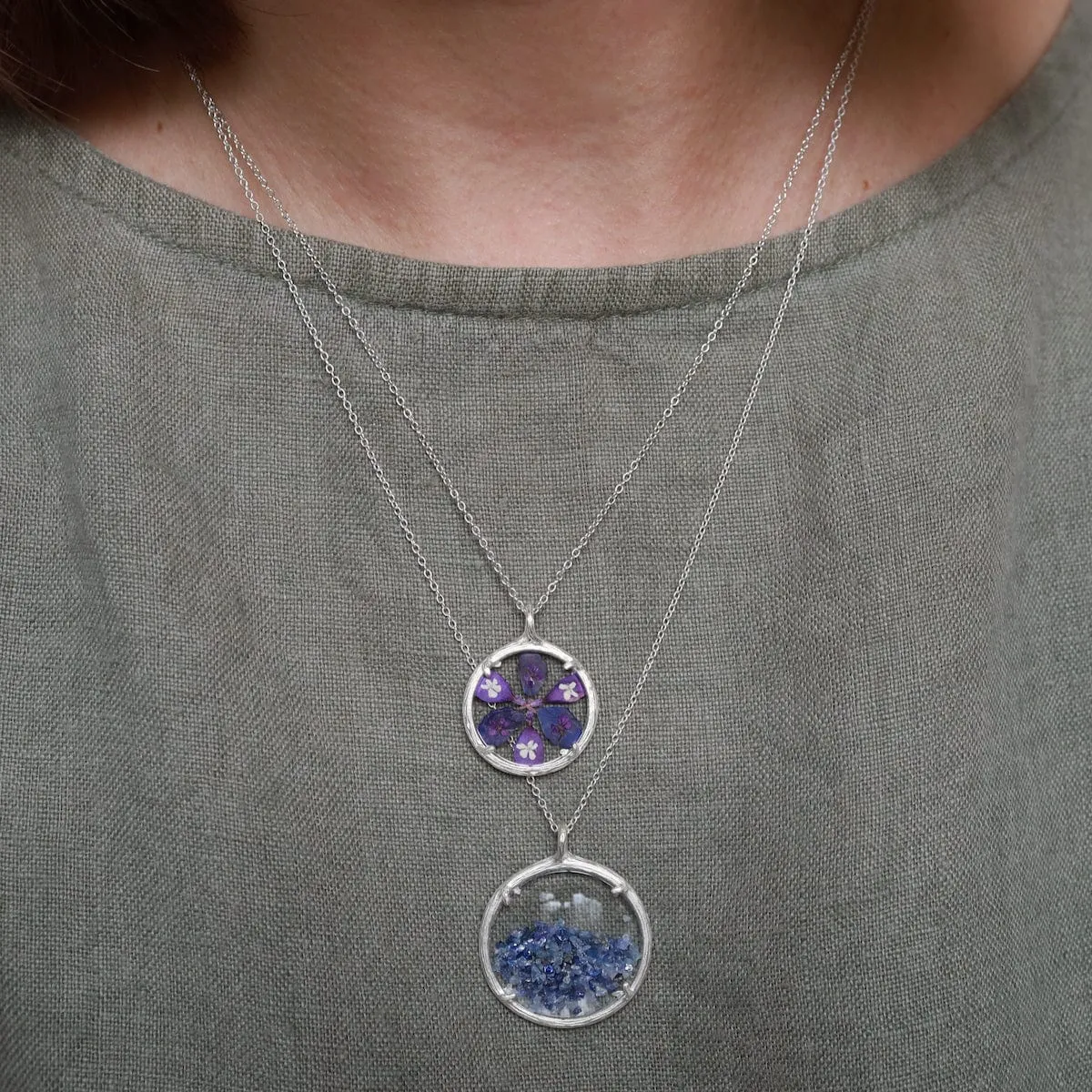 Large Shaker Birthstone Necklace - Silver / Sapphire