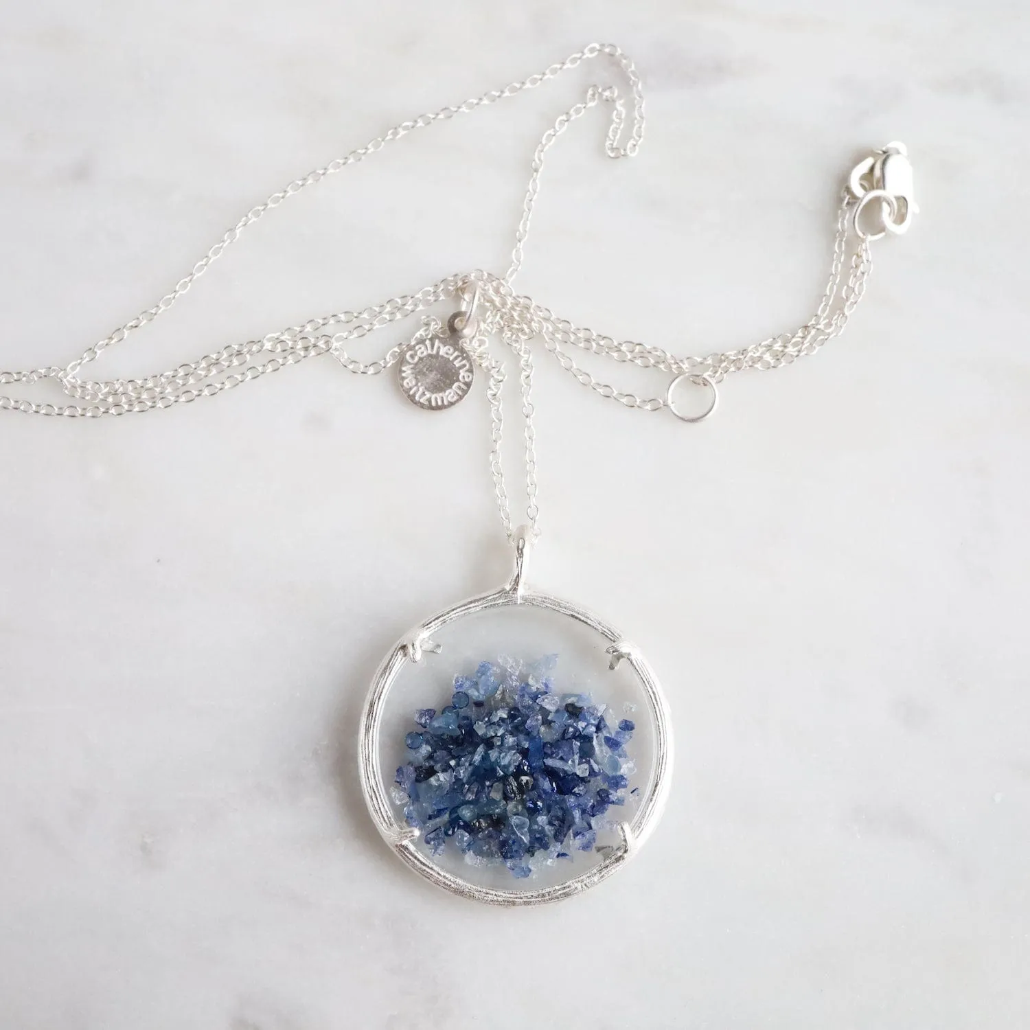 Large Shaker Birthstone Necklace - Silver / Sapphire