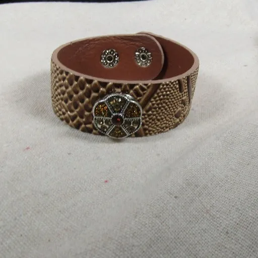 Light Brown & Crystal Fashion Leather Bracelet