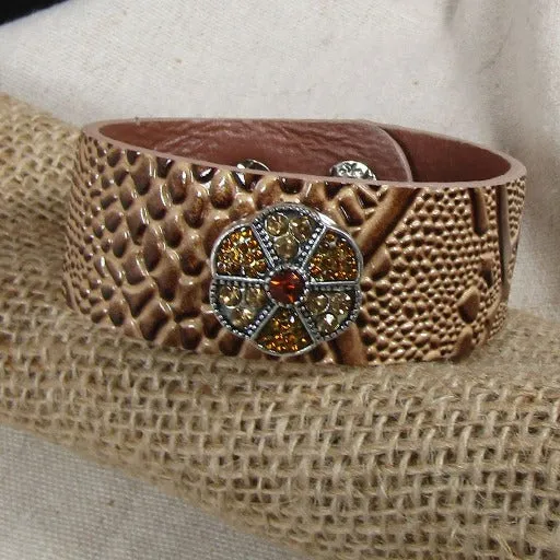 Light Brown & Crystal Fashion Leather Bracelet