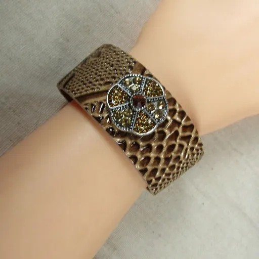 Light Brown & Crystal Fashion Leather Bracelet