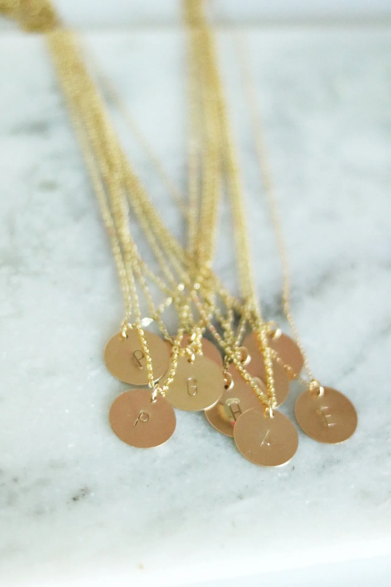 Long Initial Necklace Gold Disc