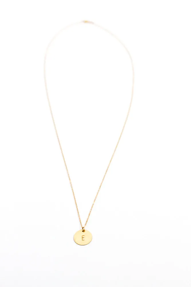 Long Initial Necklace Gold Disc