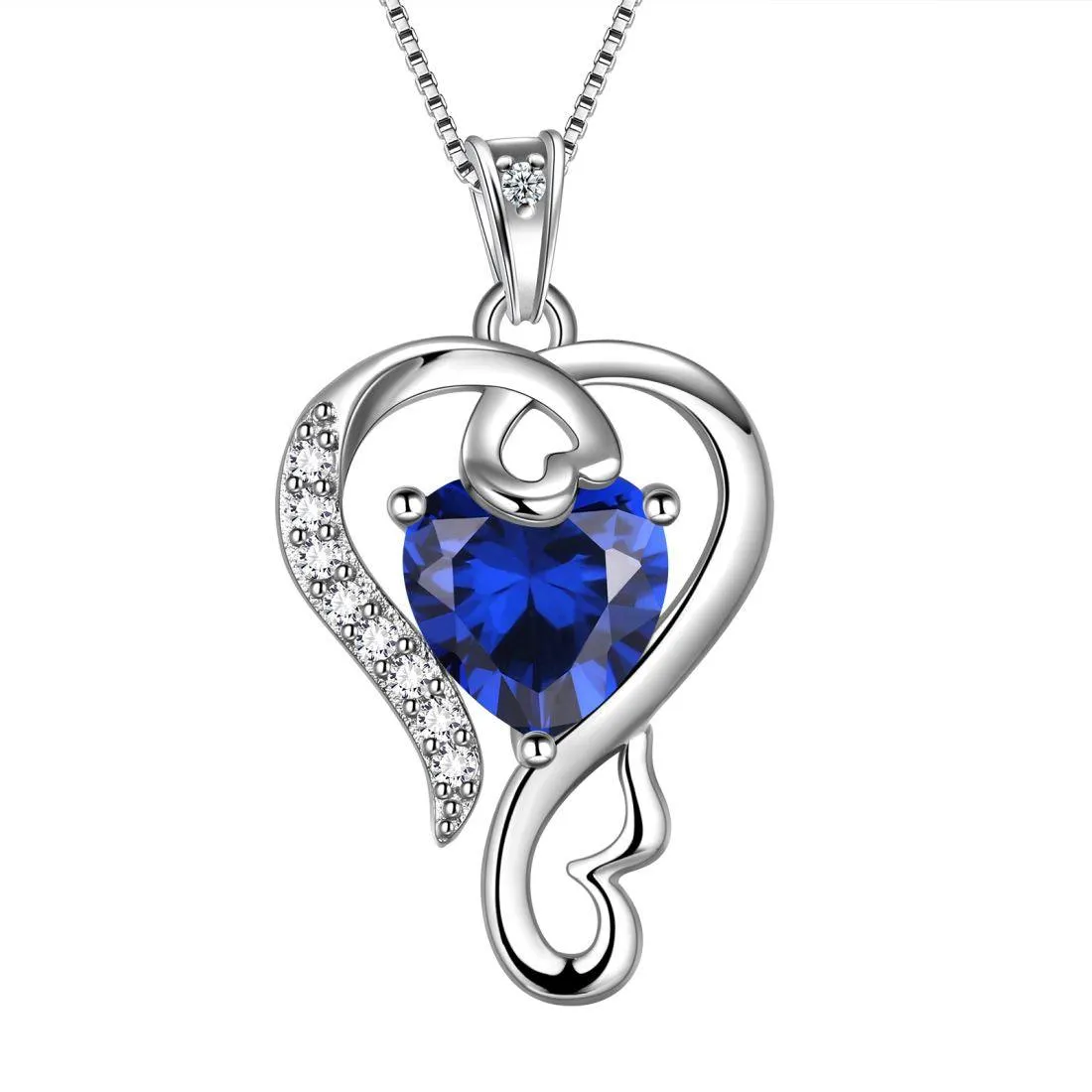 Love Heart Birthstone September Sapphire Necklace Pendant Women Girls Jewelry Birthday Gift