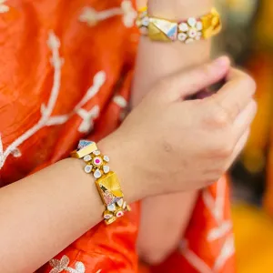 Luxurious Designer Silver Gold Polish Bracelets with Delicate Flower Motifs.