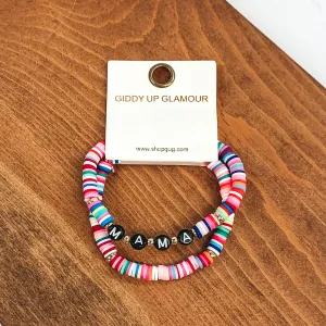 MAMA Disc Beaded Bracelet Set in Multicolored