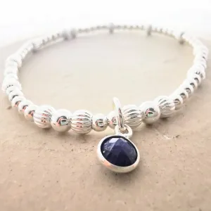 MARLEY Sterling Silver Bead Bracelet with Sapphire