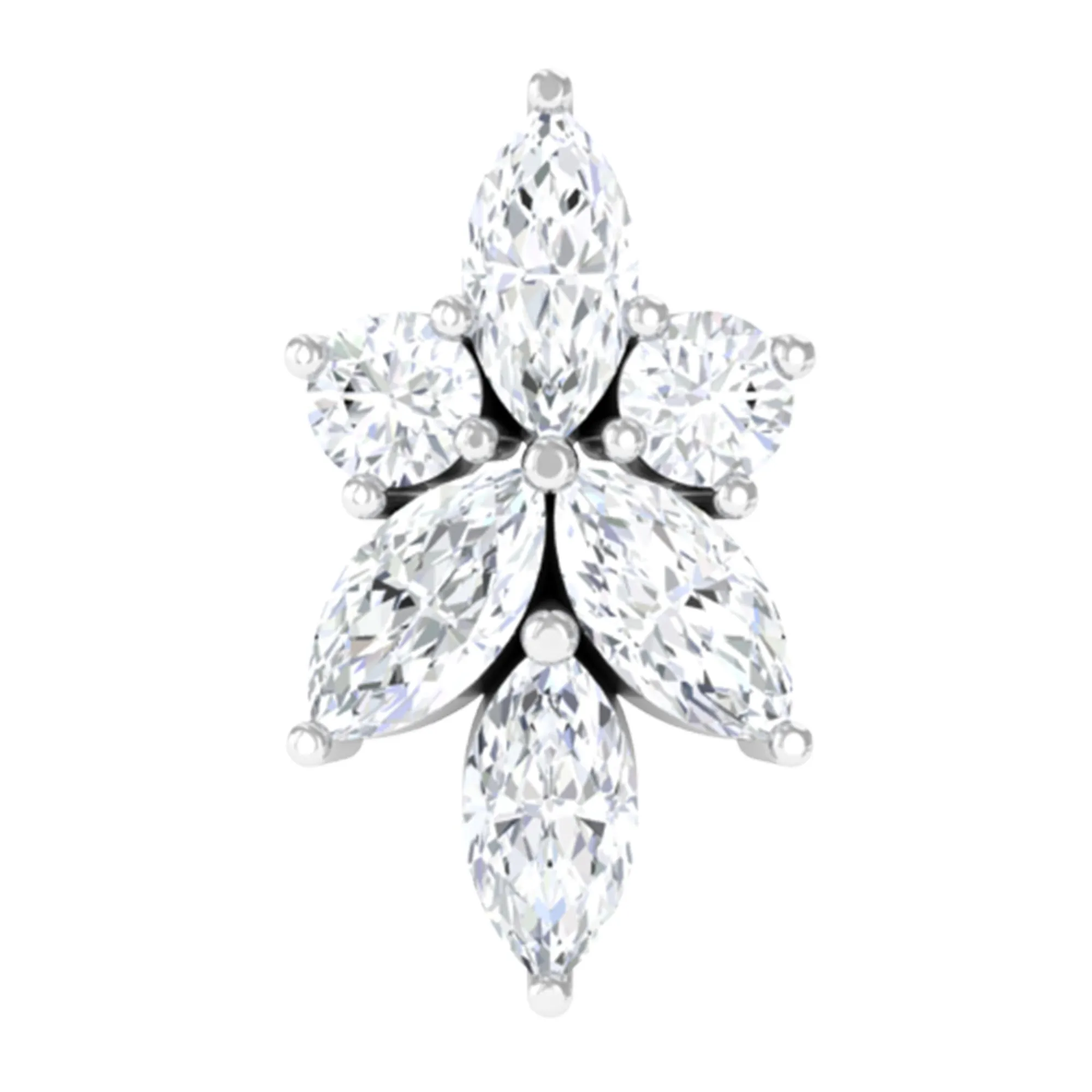 Marquise Diamond Cluster Flower Earring with Flat Back