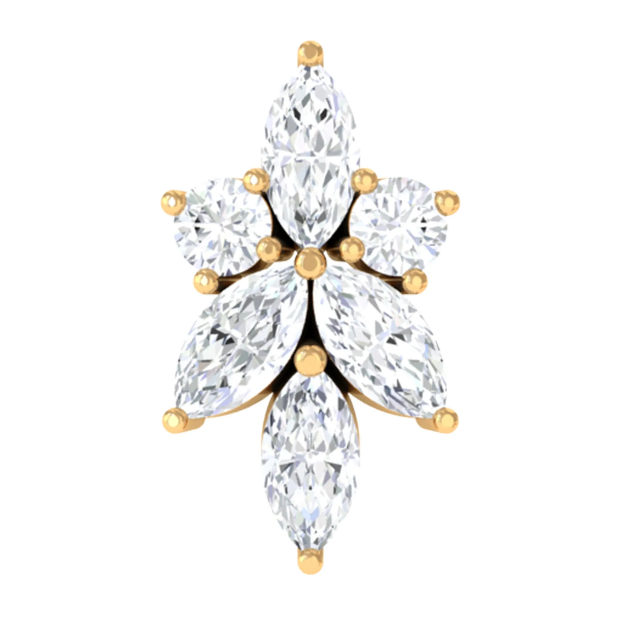 Marquise Diamond Cluster Flower Earring with Flat Back