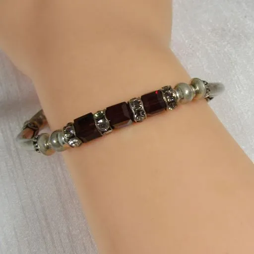 Marron Swarovski Crystal and Sterling Silver Bangle Bracelet