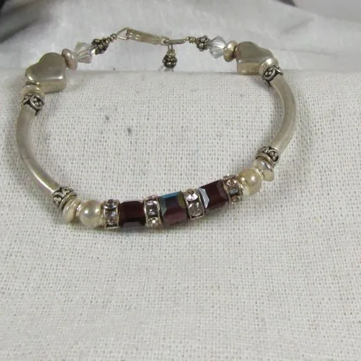 Marron Swarovski Crystal and Sterling Silver Bangle Bracelet