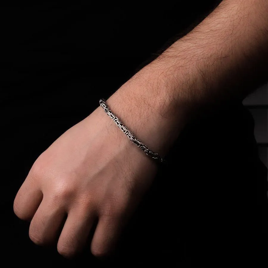 Men's Heavy Byzantine Bracelet 5 mm Solid Sterling Silver Kings Link