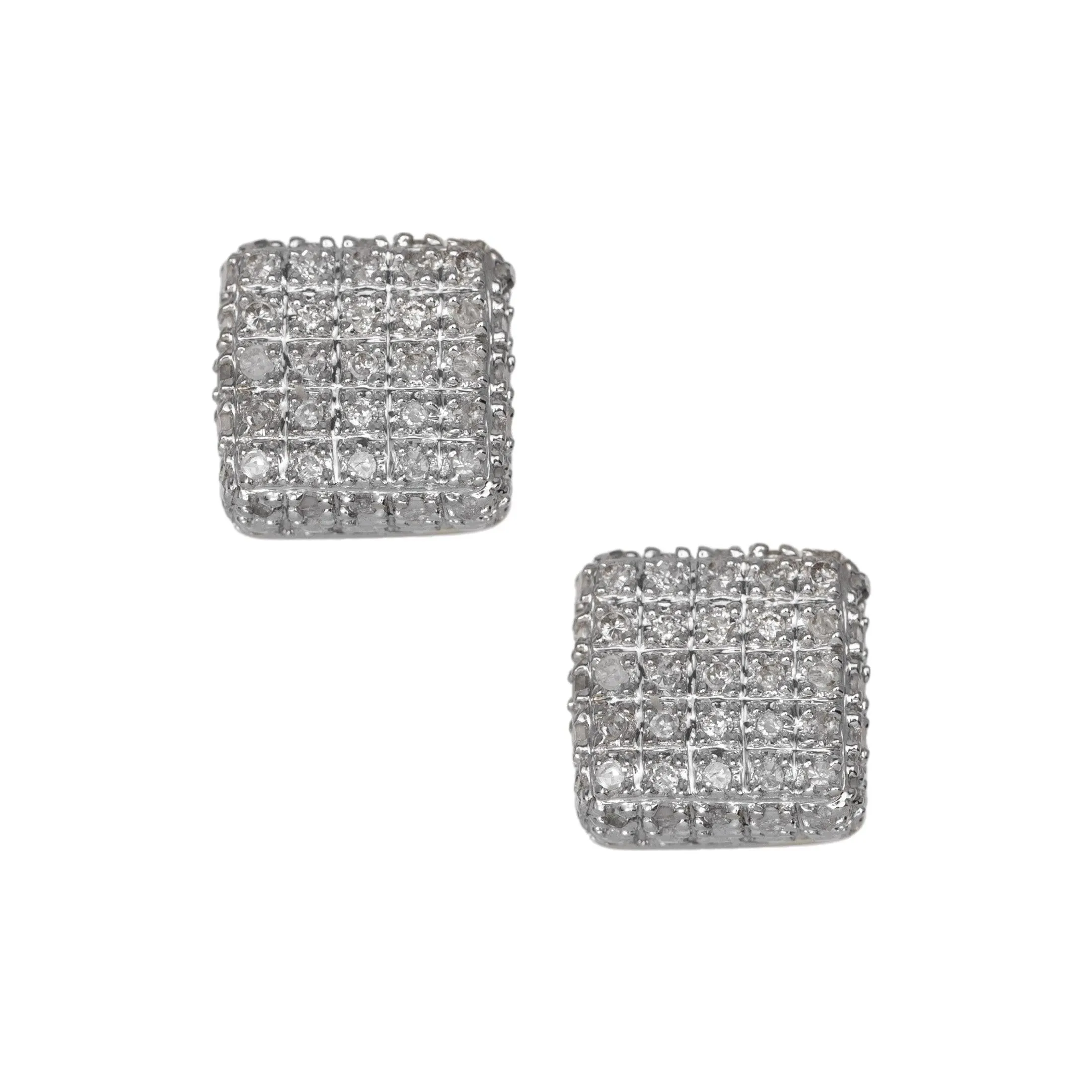 Men's Micro-Pavé Cube Diamond Stud Earrings 0.35ct 10K Yellow Gold