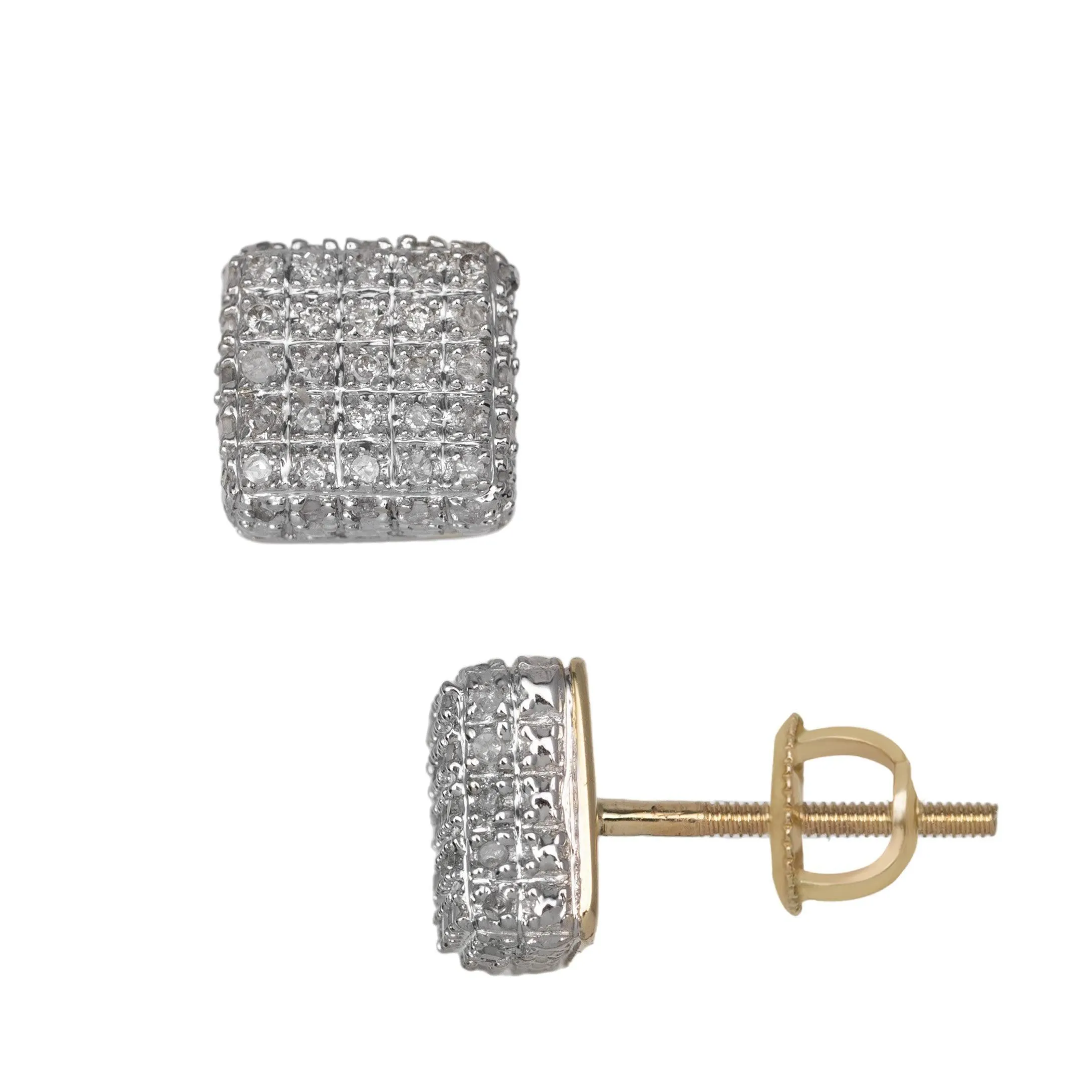 Men's Micro-Pavé Cube Diamond Stud Earrings 0.35ct 10K Yellow Gold