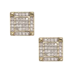 Men's Micro-Pavé Square Design Diamond Stud Earrings 0.32ct 10K Yellow Gold