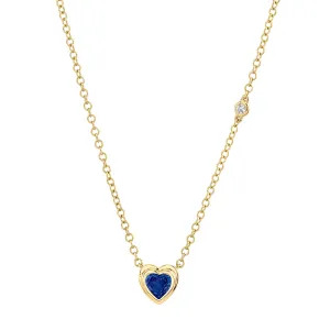 MINI ME BLUE SAPPHIRE BEZEL HEART NECKLACE