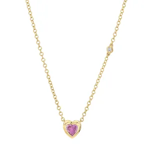 MINI ME PINK SAPPHIRE BEZEL HEART NECKLACE