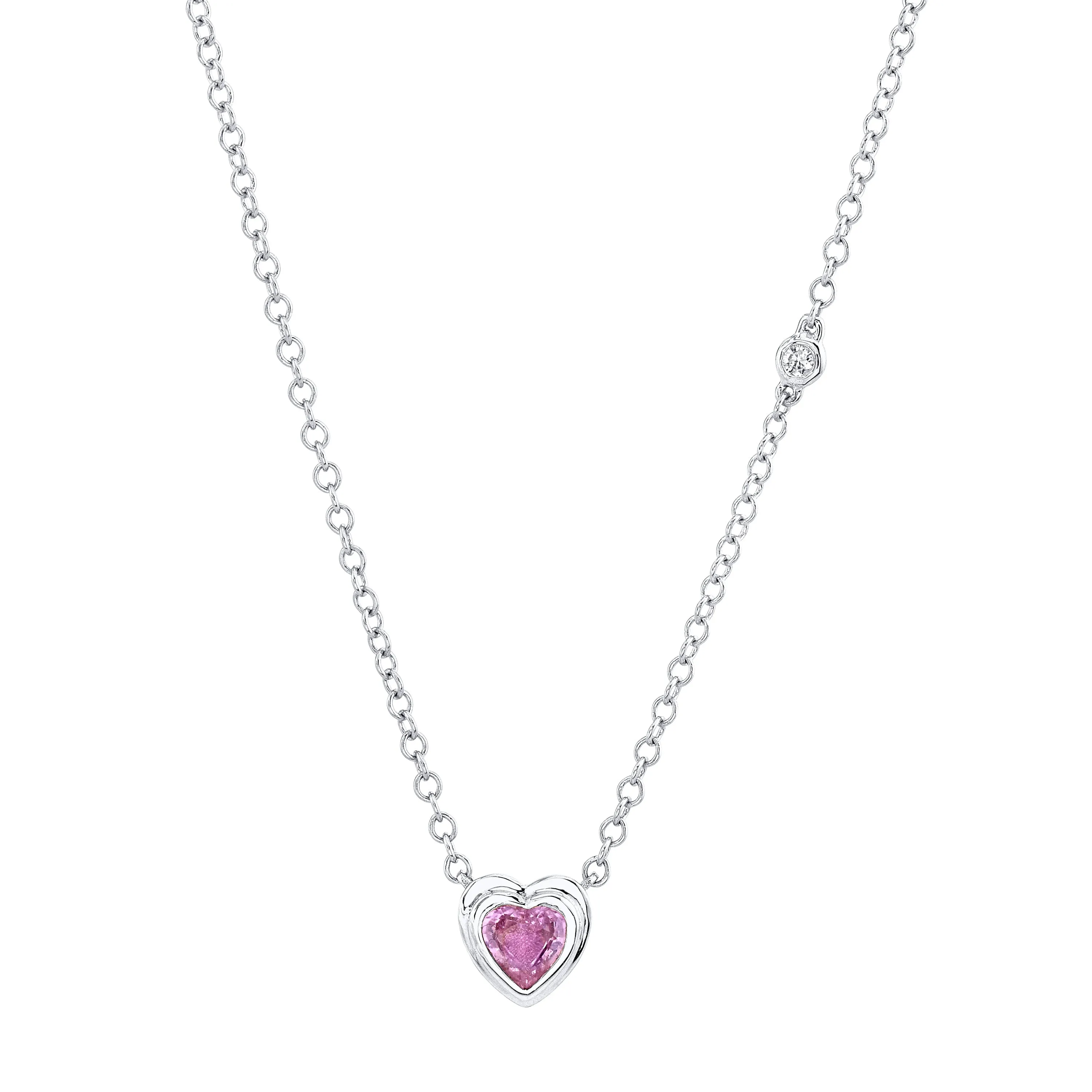 MINI ME PINK SAPPHIRE BEZEL HEART NECKLACE