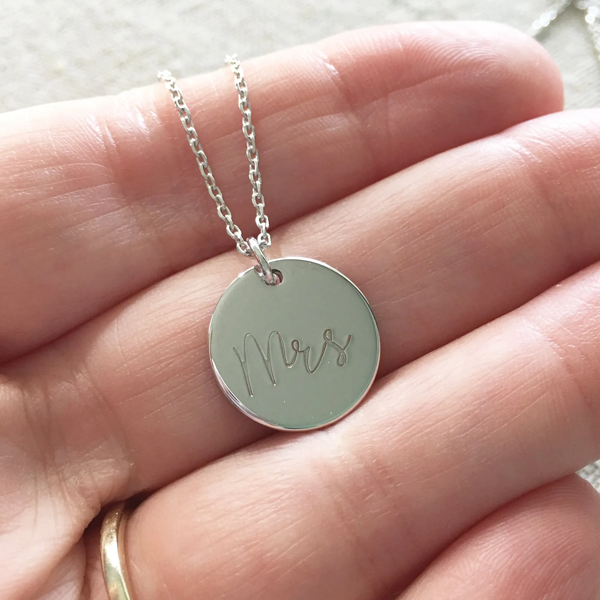 Mrs Stamped Disc Necklace