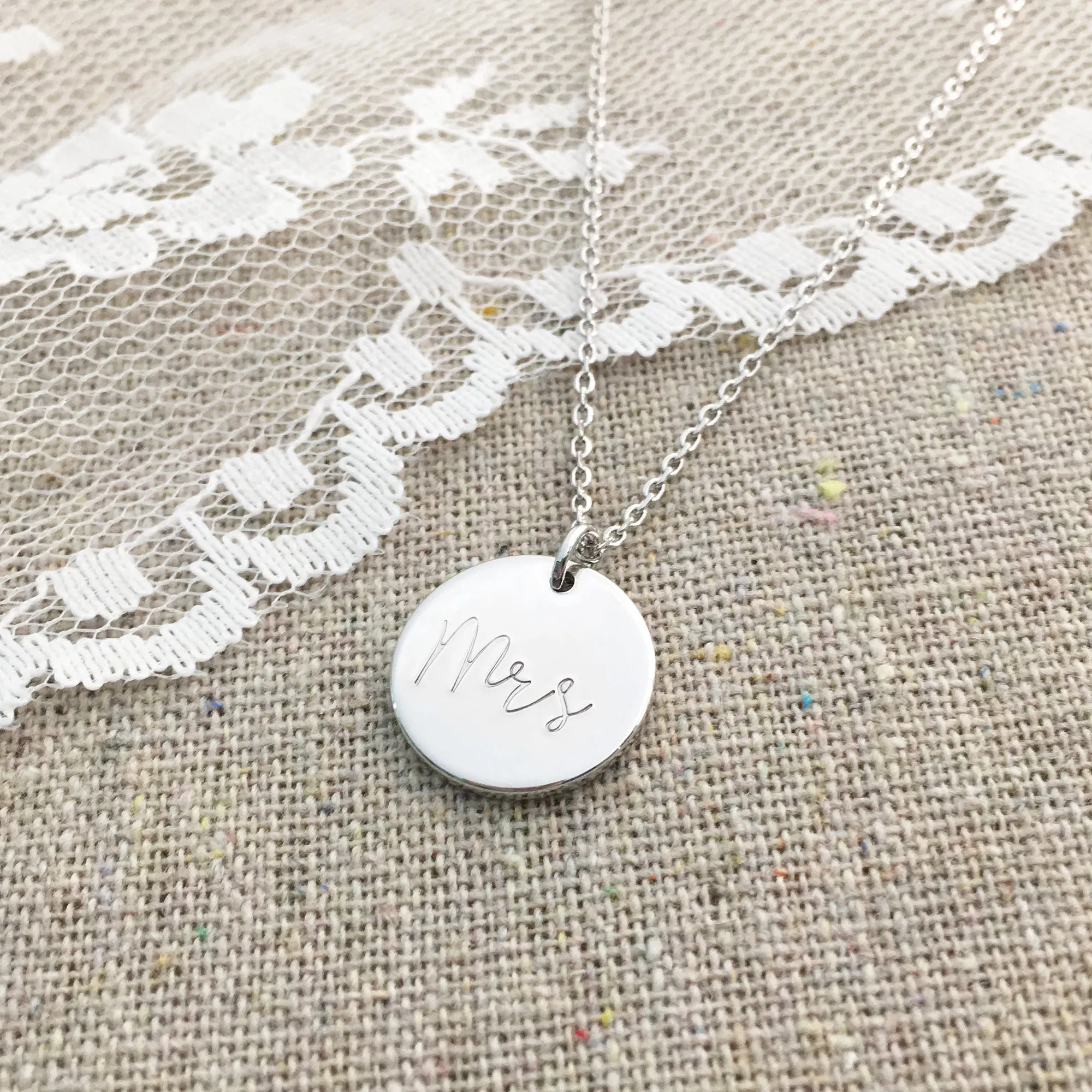 Mrs Stamped Disc Necklace