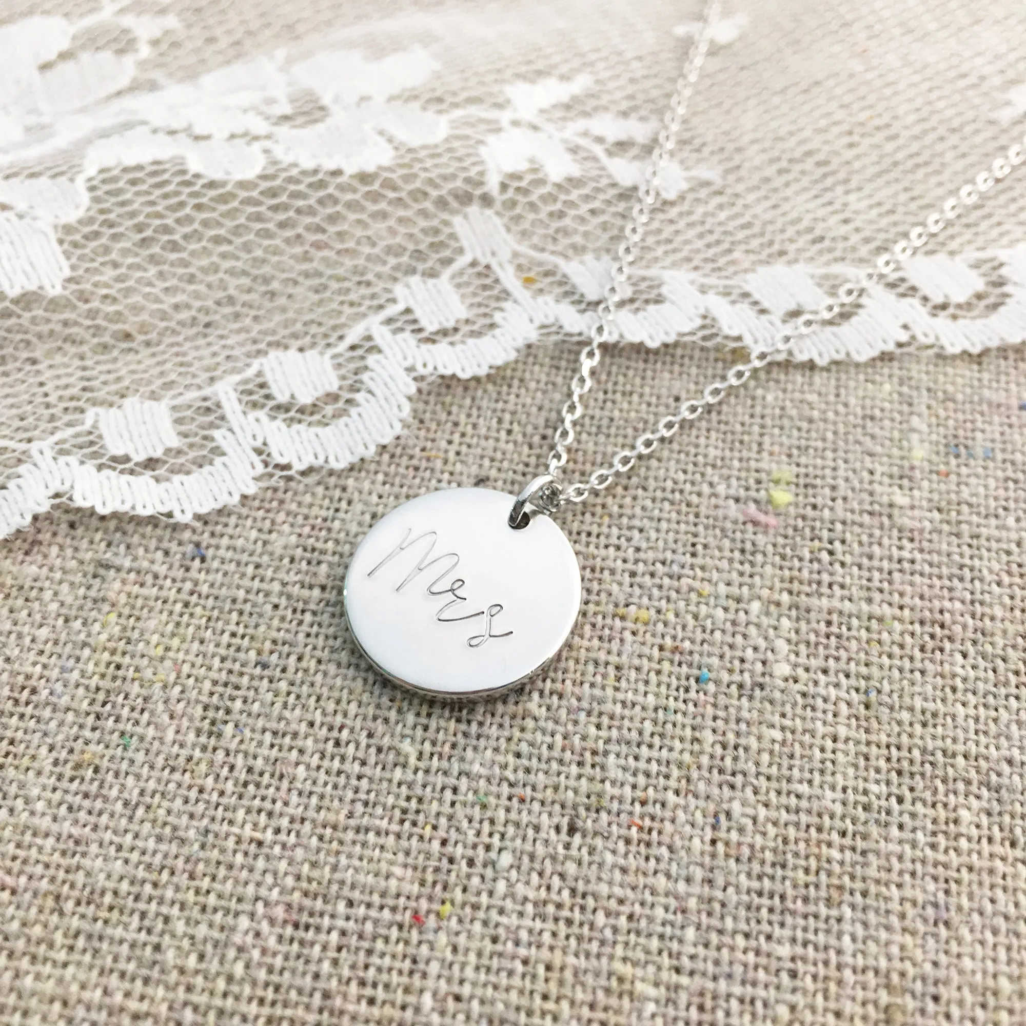 Mrs Stamped Disc Necklace