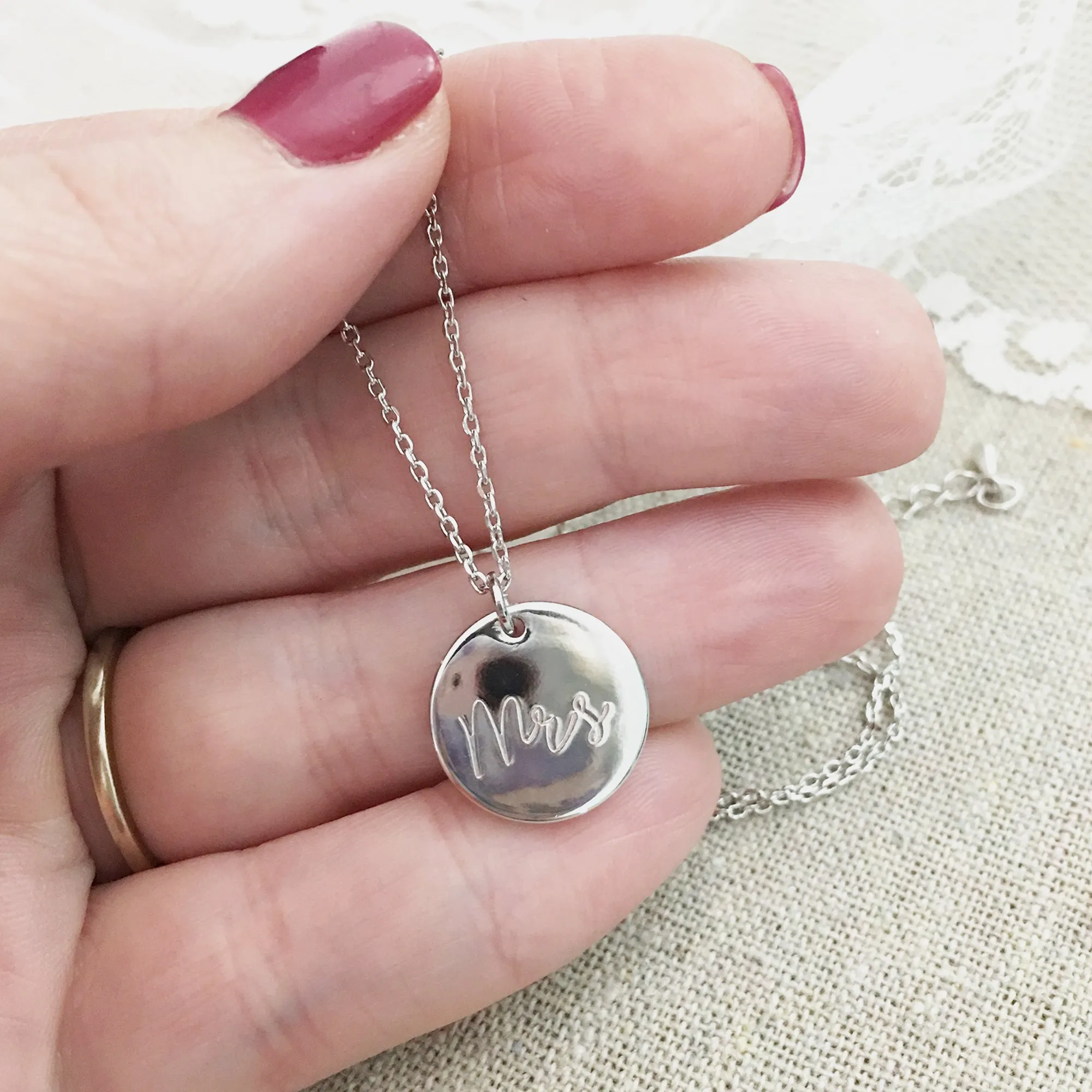 Mrs Stamped Disc Necklace