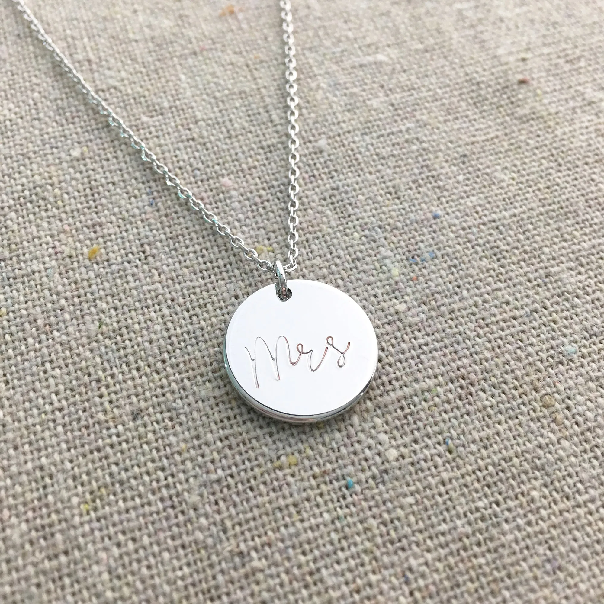 Mrs Stamped Disc Necklace