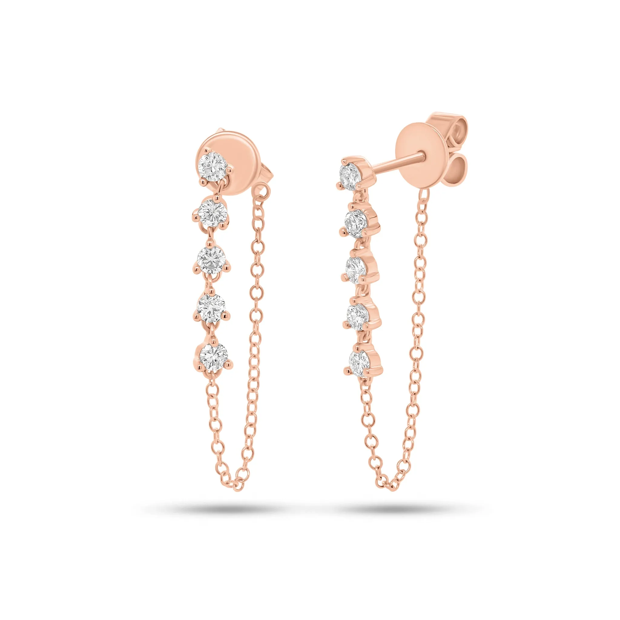 Multi-Diamond Chain Stud Earrings