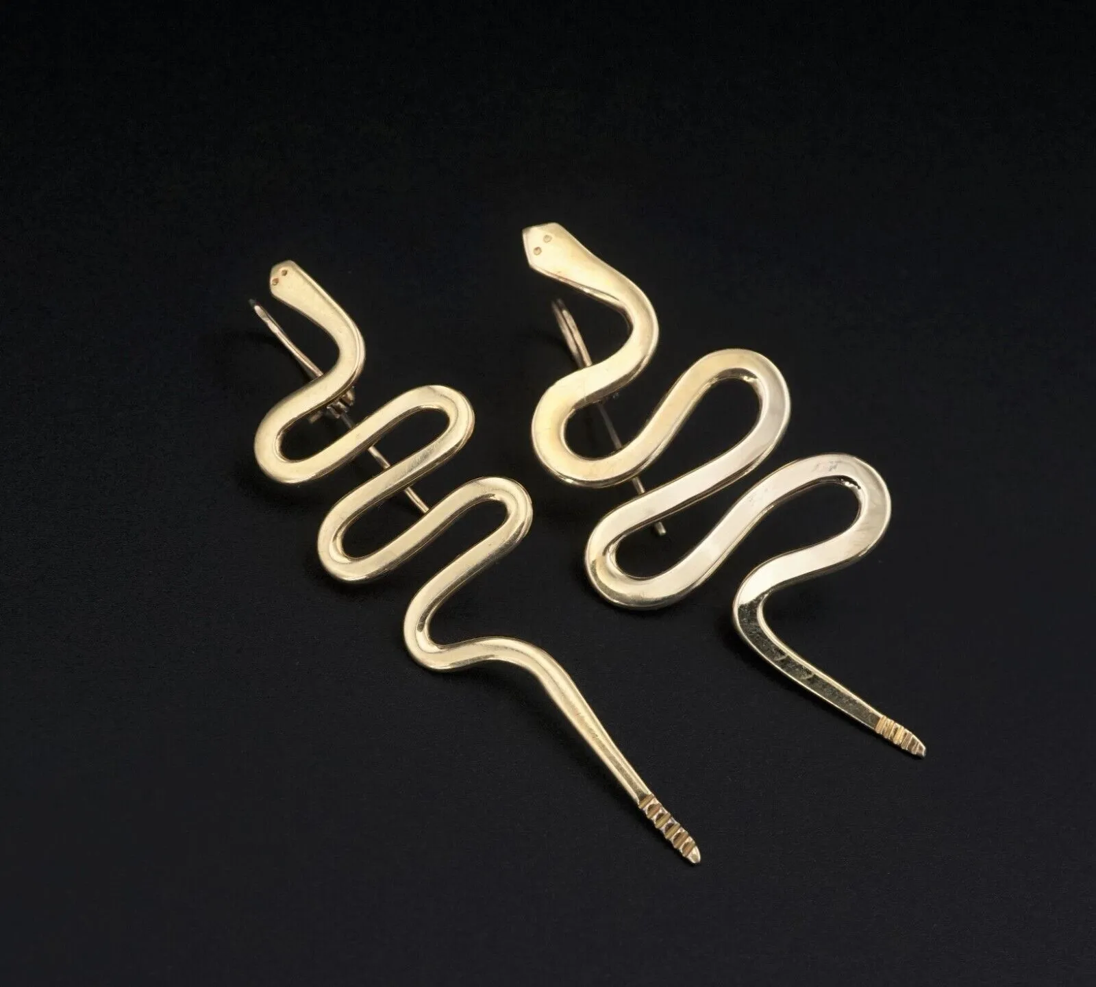 Native American 18k Yellow Gold Serpent Snake Earrings Articulated 2" EG2256